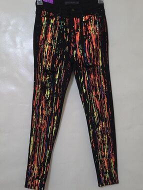 Purple Candy Women's Black Neon Paint Splash Stretch Skinny Jeans - Size Med